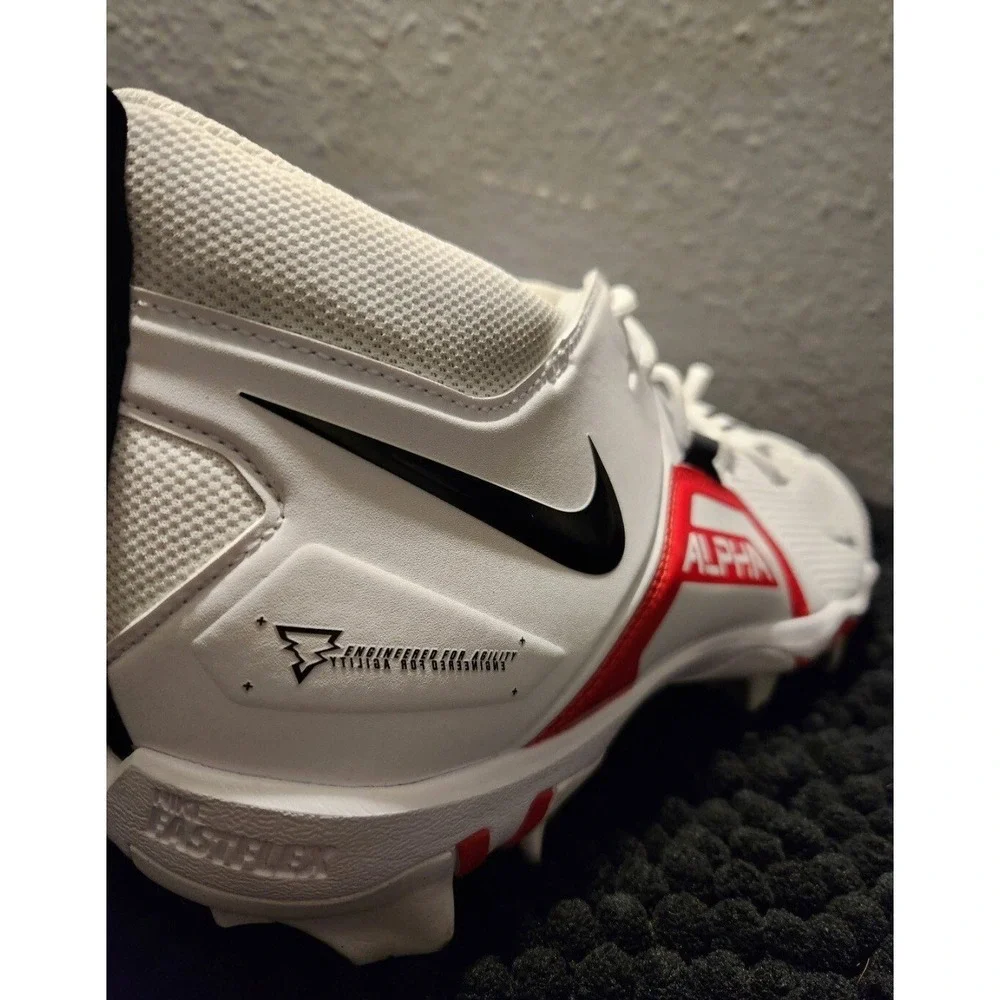NIKE ALPHA MENACE Men's Football Cleats Sz 11.5 White w/Black, Red